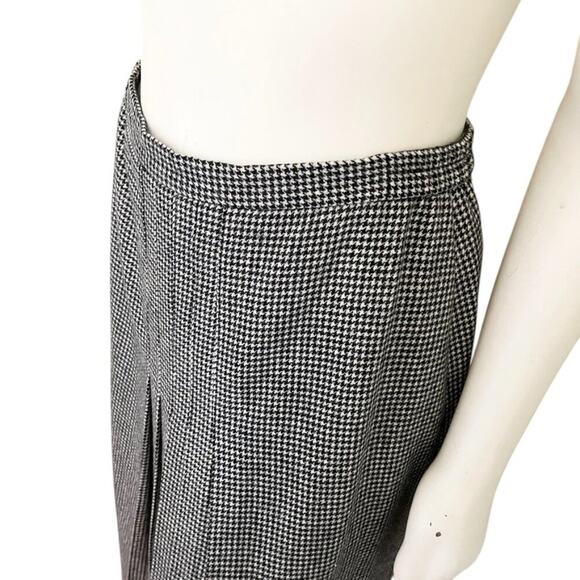 VTG SAVILLE Pleated Houndstooth Midi Skirt in Black & White  Wool blend  SZ 8 - Picture 3 of 11